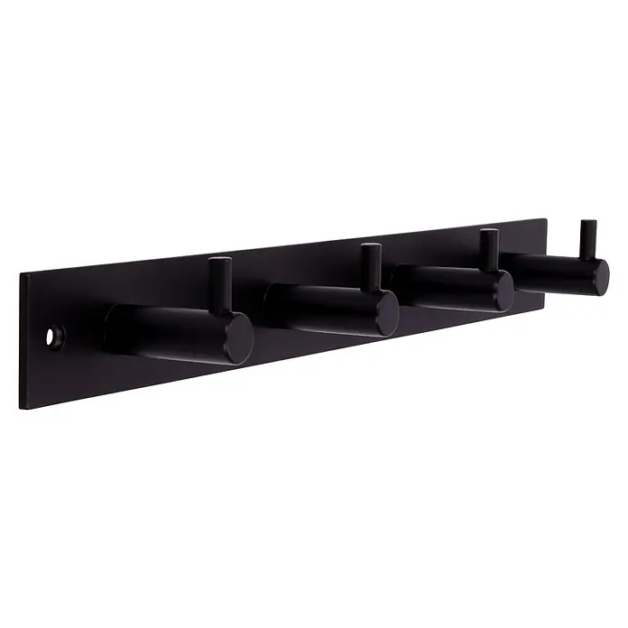 Siro Garderobenleiste 2452-322 - L x B x H: 322 x 38 x 43 mm, Anzahl Haken: 4 Stk., Schwarz - Diagonale Ansicht