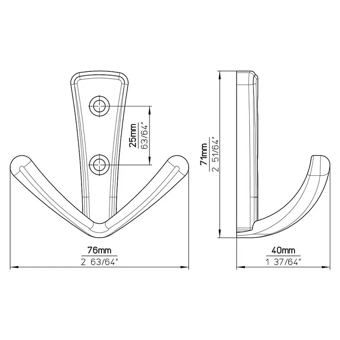 Siro Garderobna kljuka 1654/ZN21 - Do x Š x V: 76 x 71 x 40 mm, Število kaveljčkov: 1 kos - Načrt
