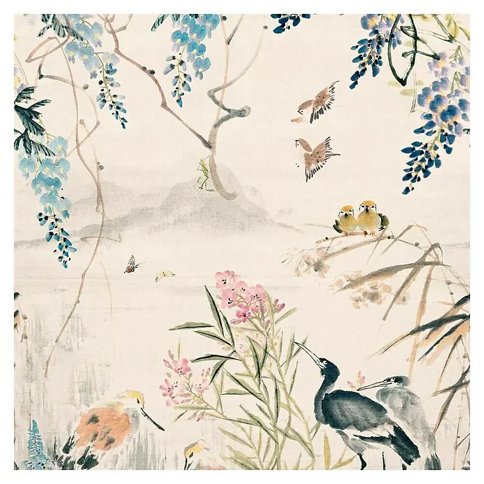 Papel pintado mural Grullas japonés - Multicolor, Floral, 10 x 0,53 m - Vista superior