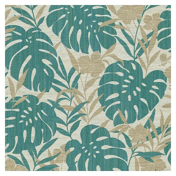 Papel pintado Hoja Monstera Botanic - Verde/Beige, Motivo decorativo, 10 x 0,53 m - Vista superior
