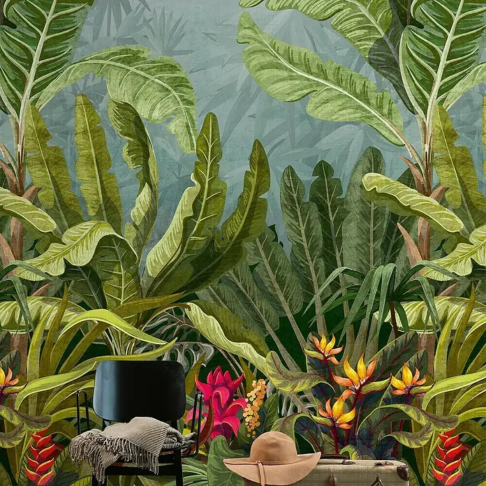 Papel pintado Mural Botánico - Multicolor, Motivo decorativo, 10 x 0,53 m - Foto ambiente