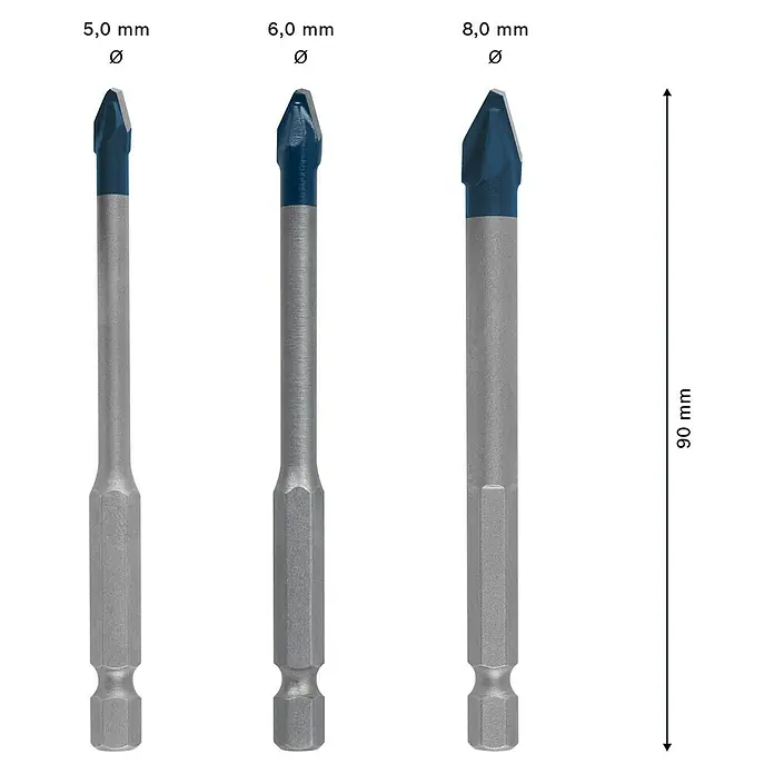 Bosch Professional Expert Fliesenbohrer-Set - Durchmesser: 5 mm - 8 mm, Materialeignung: Fliesen, 3 -tlg. - Skizze