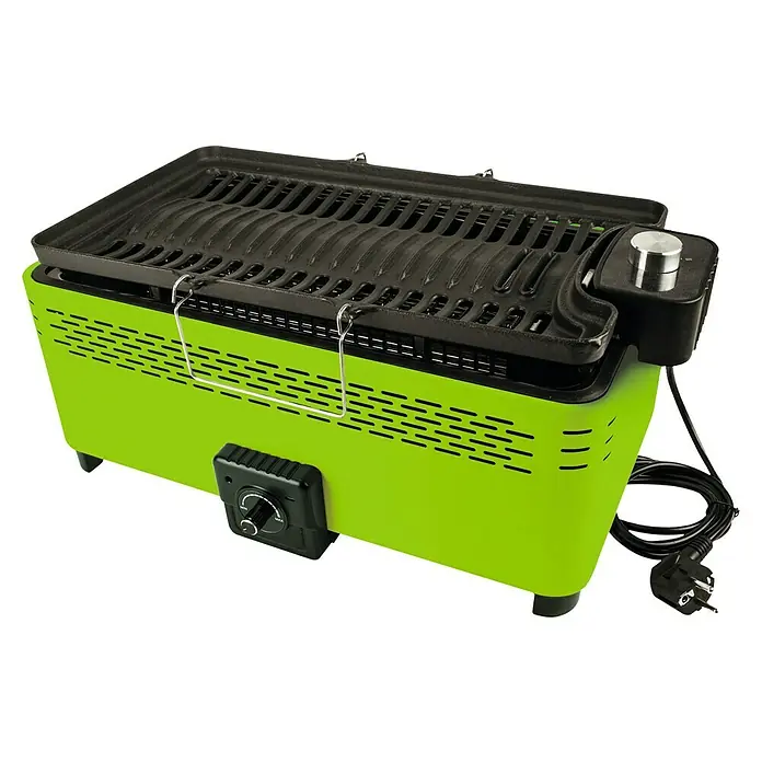 Tischgrill Fun BBQ 2in1 - L x B x H: 49,5 x 42,5 x 26 cm, Grün - Diagonale Ansicht