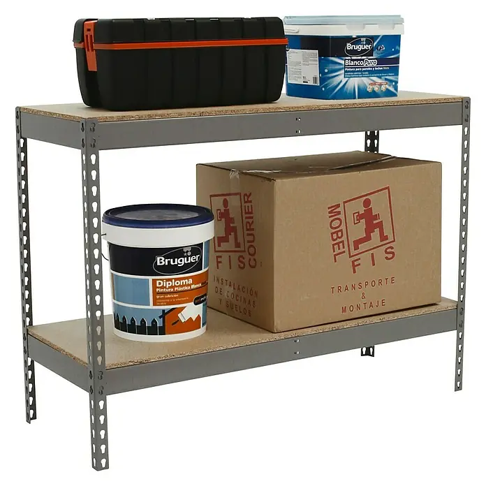 Simonrack Simonforte Estantería para cargas pesadas Chipboard - L x An x Al: 45 x 120 x 90 cm, Capacidad de carga: 600 kg/balda, Número de baldas: 2 ud., Gris - Vista angular