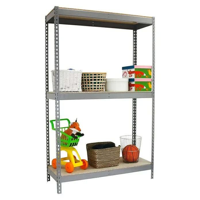Simonrack Simonforte Estantería para cargas pesadas Chipboard - L x An x Al: 75 x 150 x 150 cm, Capacidad de carga: 600 kg/balda, Número de baldas: 3 ud., Gris - Vista angular