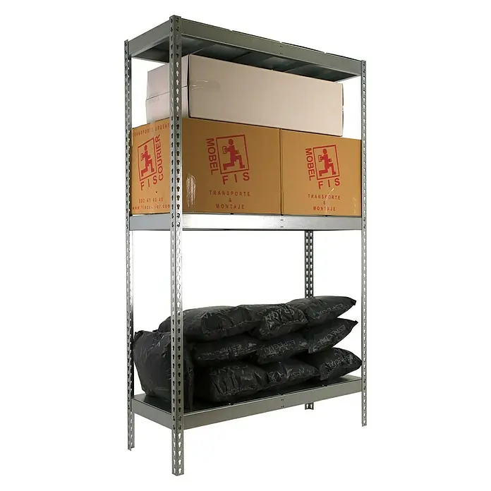 Simonrack Ecoforte Estructura de estantería Metal - L x An x Al: 60 x 180 x 200 cm, Capacidad de carga: 400 kg/balda, Número de baldas: 3 ud., Galvanizado - Vista angular