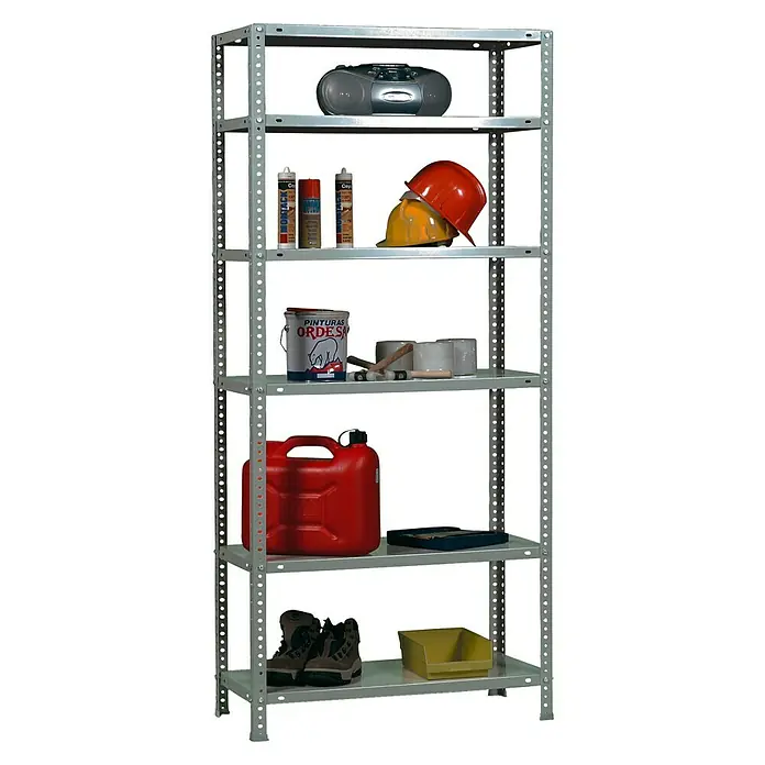 Simonrack Comfort Estantería metálica Plus - L x An x Al: 30 x 100 x 200 cm, Capacidad de carga: 100 kg/balda, Número de baldas: 6 ud., Atornillado, Galvanizado - Vista angular
