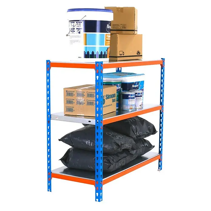 Simonrack Simonclick Estantería metálica Plus - L x An x Al: 40 x 100 x 100 cm, Capacidad de carga: 180 kg/balda, Número de baldas: 3 ud., Inserción, Azul/Naranja - Vista angular