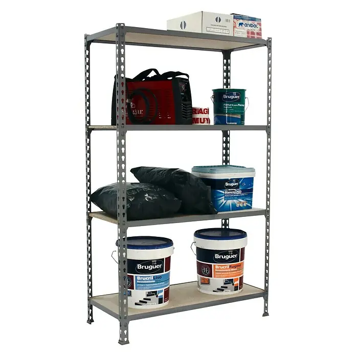 Simonrack Maderclick Estantería metálica Mini - L x An x Al: 30 x 80 x 150 cm, Capacidad de carga: 150 kg/balda, Número de baldas: 4 ud., Gris - Vista angular