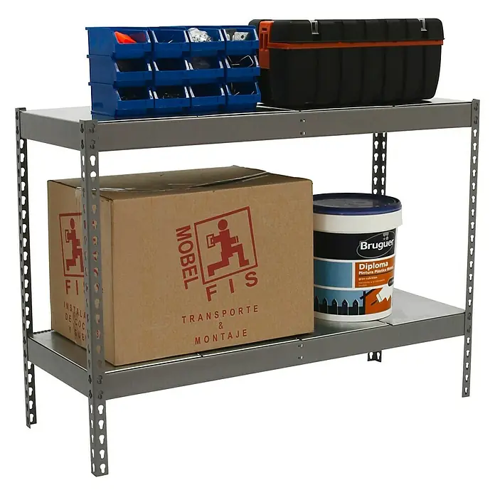 Simonrack Ecoforte Estructura de estantería Metal - L x An x Al: 75 x 150 x 90 cm, Capacidad de carga: 400 kg/balda, Número de baldas: 2 ud., Gris - Vista angular