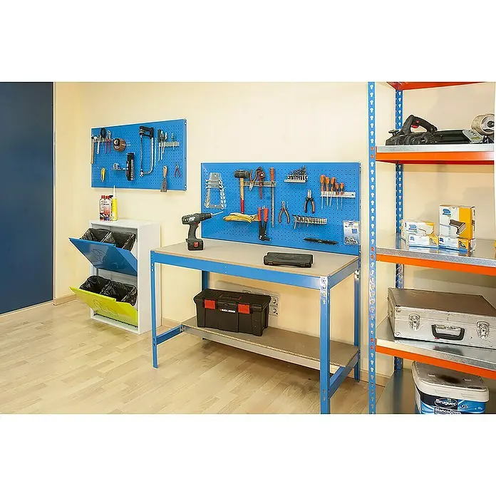 Simonrack Ecoforte Estructura de estantería Metal - L x An x Al: 45 x 150 x 200 cm, Capacidad de carga: 400 kg/balda, Número de baldas: 5 ud., Azul/Naranja/Galvanizado - Foto ambiente