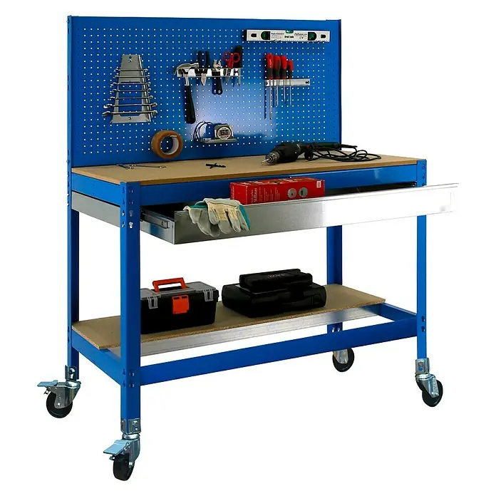 Simonrack Simonwork Banco de trabajo BT2 Box Mobile - L x An x Al: 61 x 121 x 152 cm, Capacidad de carga: 120 kg, Azul - Vista angular