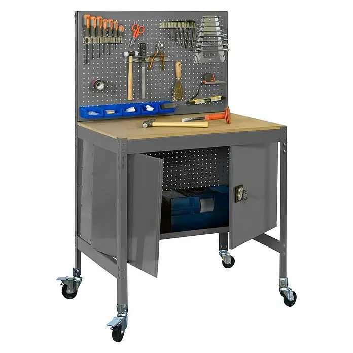 Simonrack Simonwork Banco de trabajo BT2 Locker Mobile - L x An x Al: 61 x 91 x 156 cm, Capacidad de carga: 120 kg, Gris - Vista angular