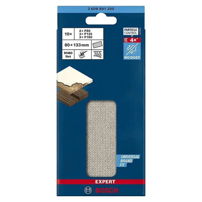 Bosch Expert Schleifgitter-Set M480 - Körnung: 80/120/180, 133 x 80 mm, 10 -tlg. - Vorderansicht