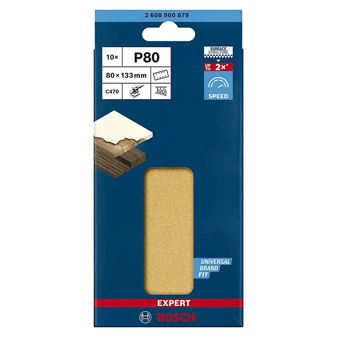 Bosch Expert Schleifblätter C470 - Körnung: 80, 80 x 133 mm, Klettbefestigung, 10 Stk. - Vorderansicht
