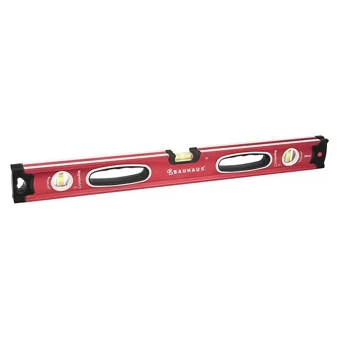 BAUHAUS Wasserwaage mit Magnet - Länge: 1.000 mm, Rot, Aluminium - Diagonale Ansicht