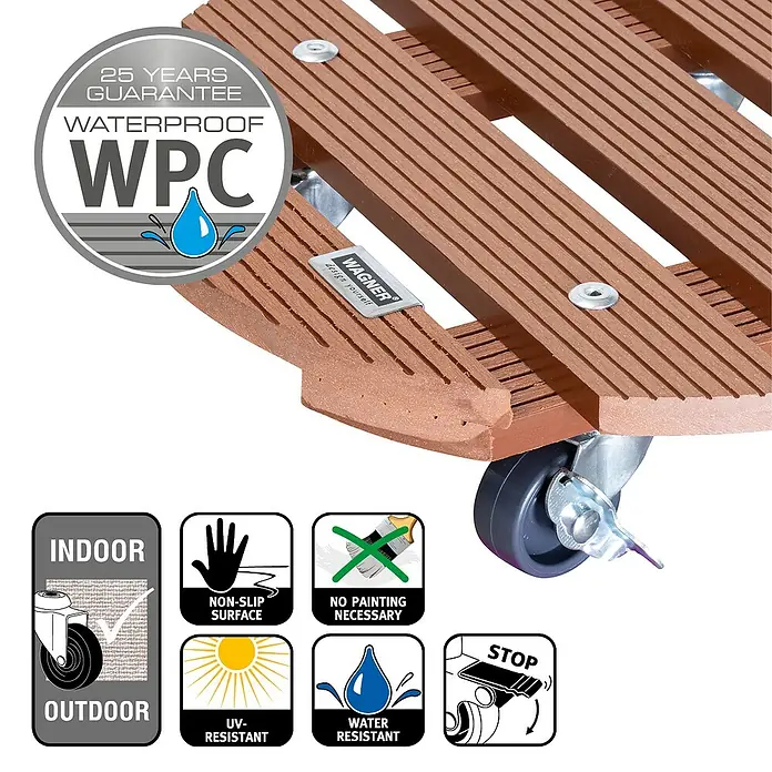 Gardol Pflanzenroller - 29 cm, WPC, Terracotta, Max. Belastung: 100 kg - Skizze