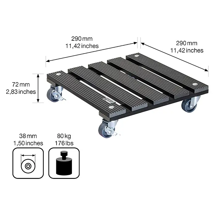 Gardol Pflanzenroller - 29 x 29 cm, WPC, Anthrazit, Max. Belastung: 80 kg - Skizze