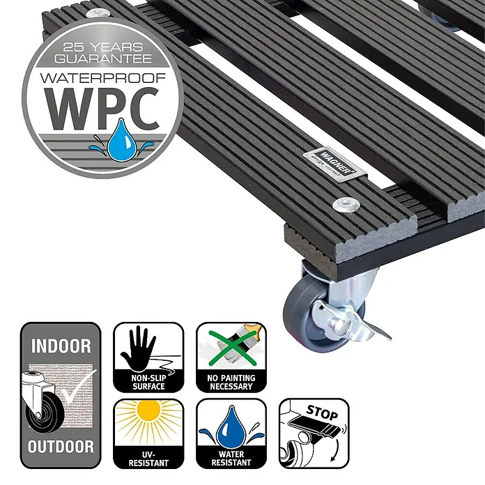 Gardol Pflanzenroller - 29 x 29 cm, WPC, Anthrazit, Max. Belastung: 80 kg - Skizze