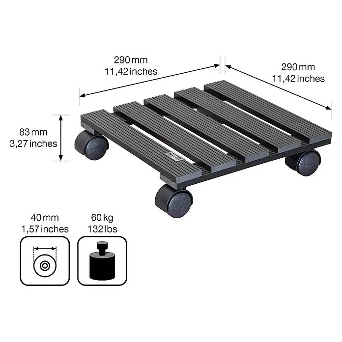 Gardol Pflanzenroller - 29 x 29 cm, Max. Belastung: 60 kg, WPC - Skizze