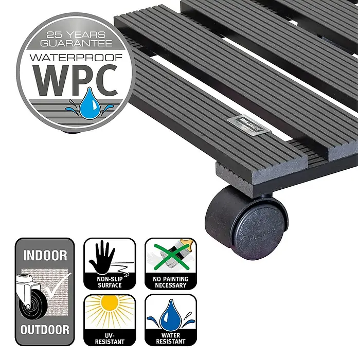 Gardol Pflanzenroller - 29 x 29 cm, Max. Belastung: 60 kg, WPC - Skizze
