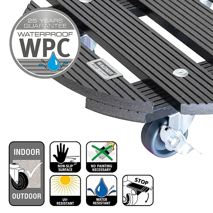 Gardol Pflanzenroller - 29 cm, WPC, Anthrazit, Max. Belastung: 100 kg - Skizze