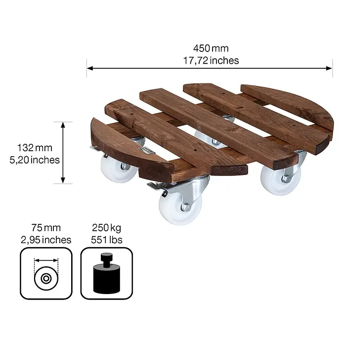 Gardol Pflanzenroller Massiv - 45 cm, Max. Belastung: 250 kg - Skizze