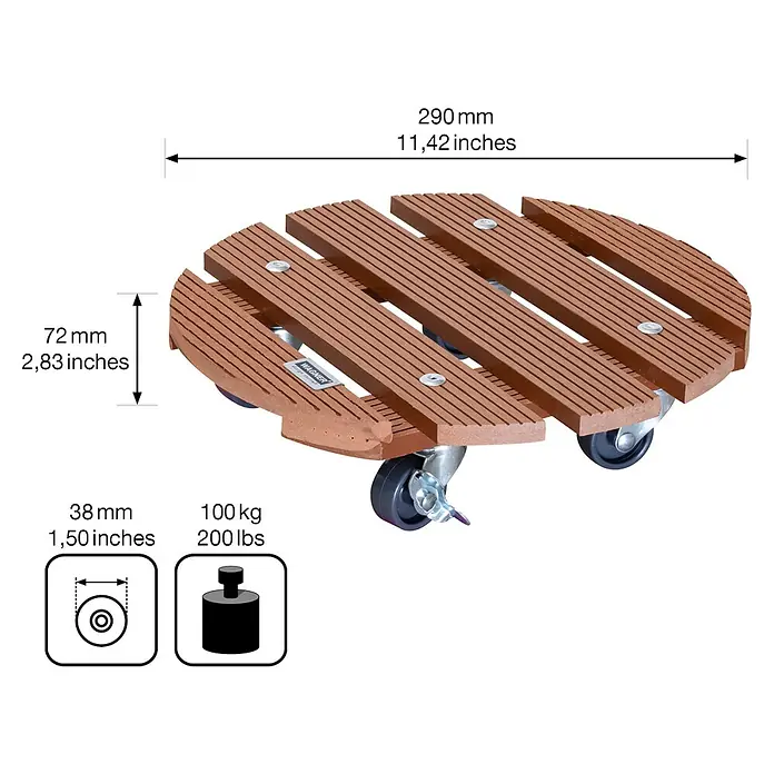 Gardol Pflanzenroller - 29 cm, WPC, Terracotta, Max. Belastung: 100 kg - Skizze