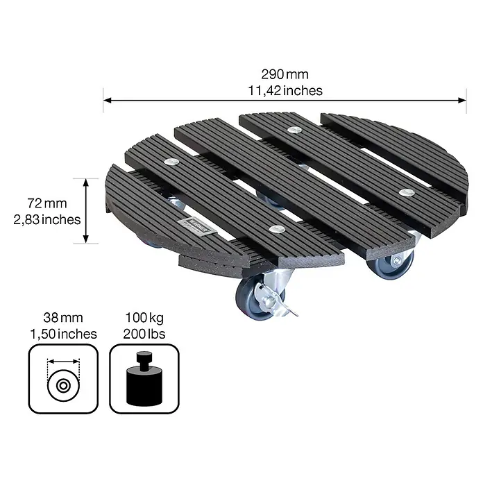 Gardol Pflanzenroller - 29 cm, WPC, Anthrazit, Max. Belastung: 100 kg - Skizze