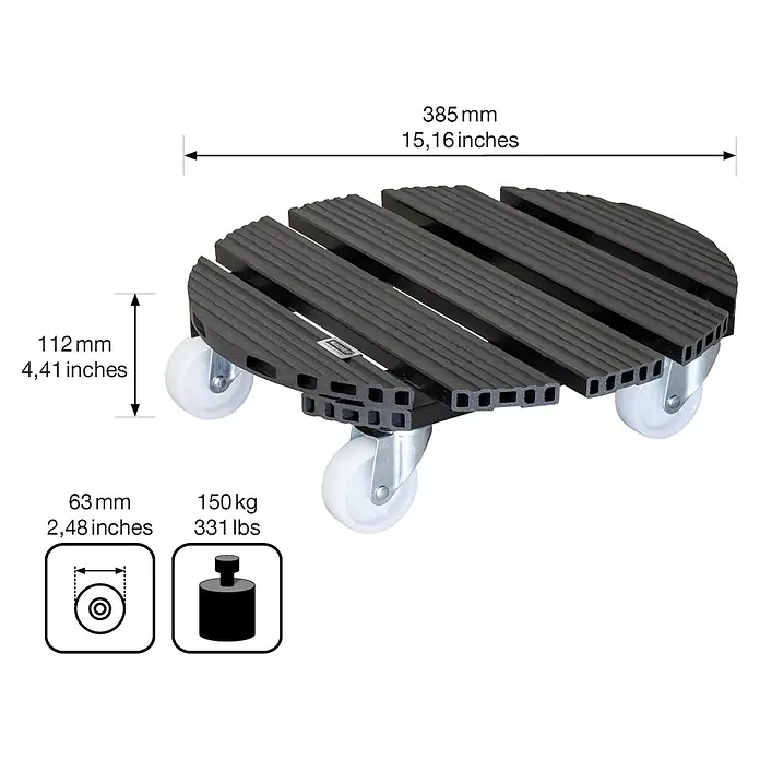 Gardol Pflanzenroller - 38,5 cm, WPC, Anthrazit, Max. Belastung: 200 kg - Skizze