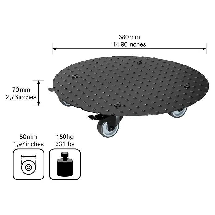 Gardol Pflanzenroller - Durchmesser: 38 cm, Aluminium, Schwarz, Max. Belastung: 150 kg - Skizze