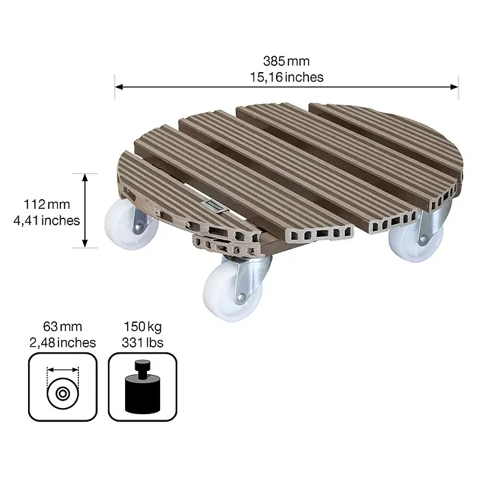 Gardol Pflanzenroller - WPC, Taupe, Max. Belastung: 150 kg - Skizze