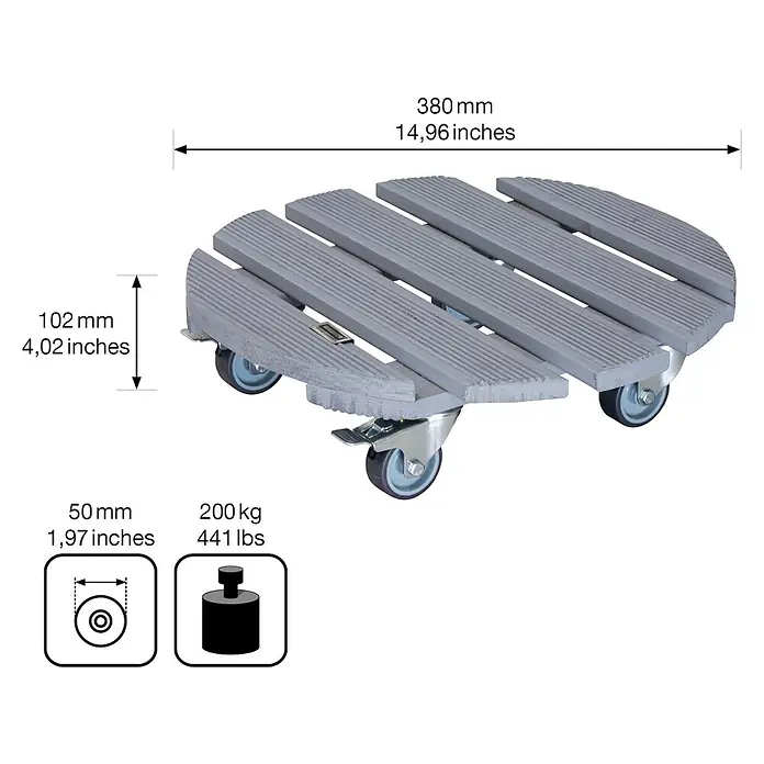 Gardol Pflanzenroller Verona - 38 cm, Max. Belastung: 200 kg - Skizze