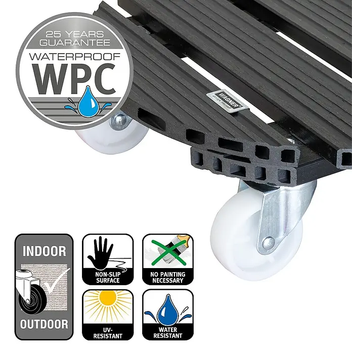 Gardol Pflanzenroller - 38,5 cm, WPC, Anthrazit, Max. Belastung: 200 kg - Skizze