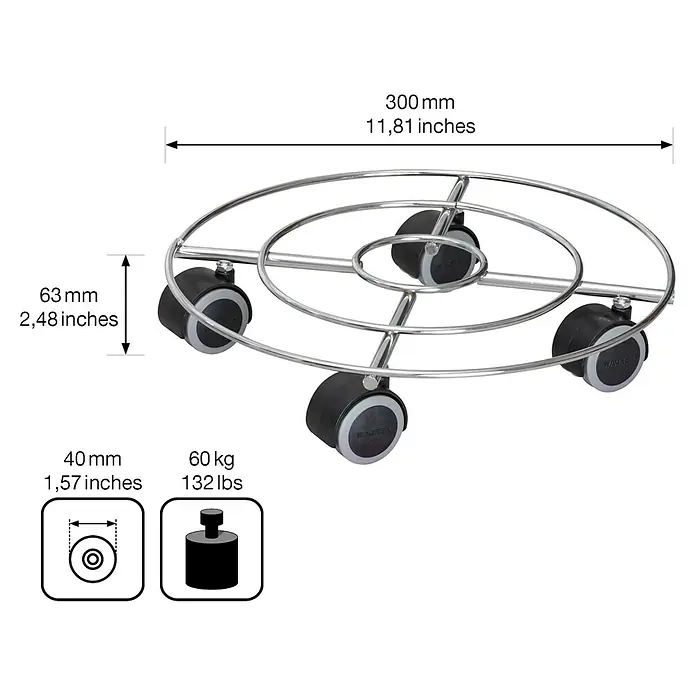 Gardol Pflanzenroller Trend Soft - 30 cm, Max. Belastung: 60 kg - Skizze