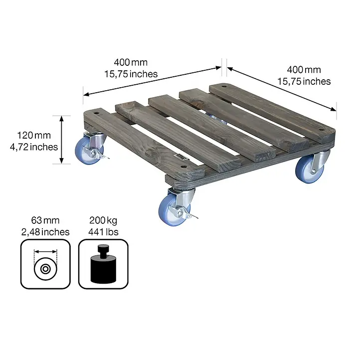 Gardol Pflanzenroller Concrete - Max. Belastung: 200 kg - Skizze