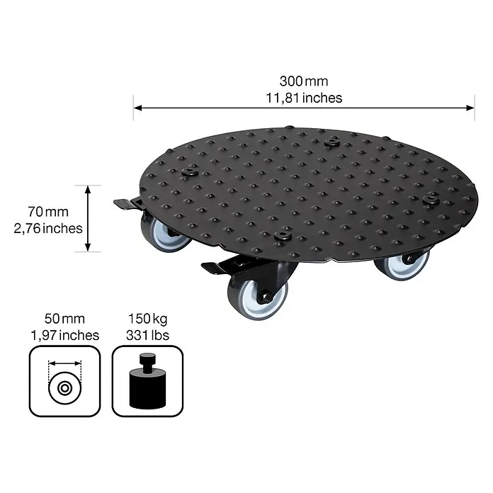 Gardol Pflanzenroller - Durchmesser: 30 cm, Aluminium, Schwarz, Max. Belastung: 150 kg - Skizze