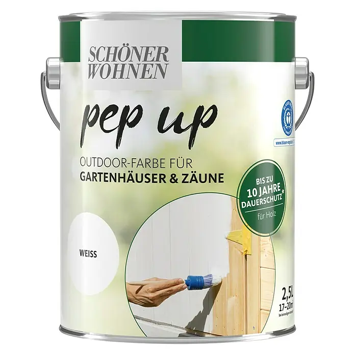 SCHÖNER WOHNEN-Farbe Pep up Outdoor-Farbe für Gartenhäuser & Zäune - Weiß, 2,5 l, Seidenmatt - Vorderansicht