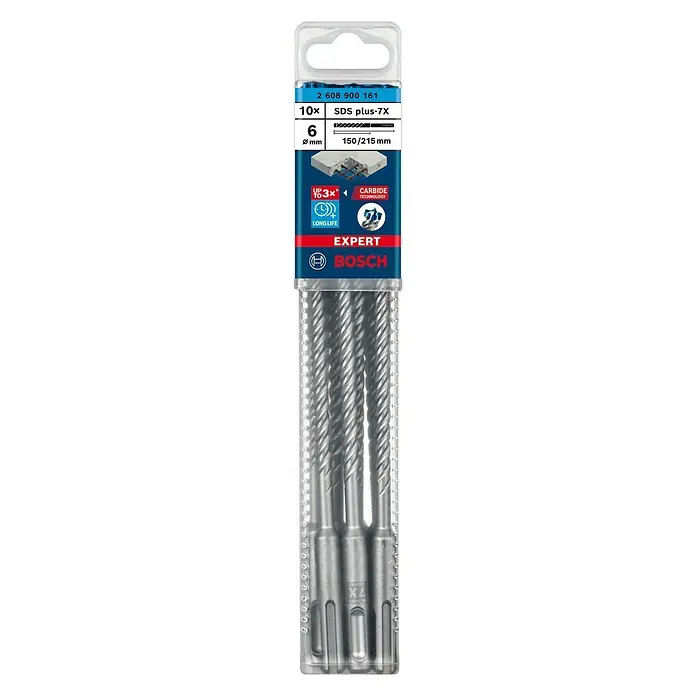 Bosch Professional Expert SDS-Plus Betonbohrer-Set SDS Plus-7X - Durchmesser: 6 mm, Länge: 215 mm, 10 Stk. - Vorderansicht