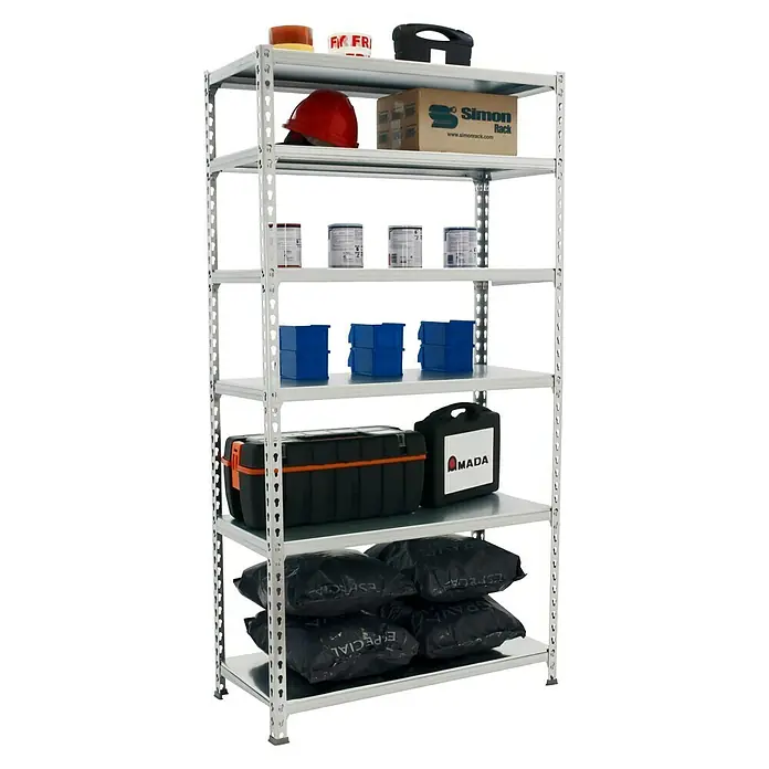 Simonrack Simonclick Estantería metálica Megaplus - L x An x Al: 40 x 120 x 250 cm, Capacidad de carga: 200 kg/balda, Número de baldas: 6 ud., Inserción, Galvanizado - Producto en uso