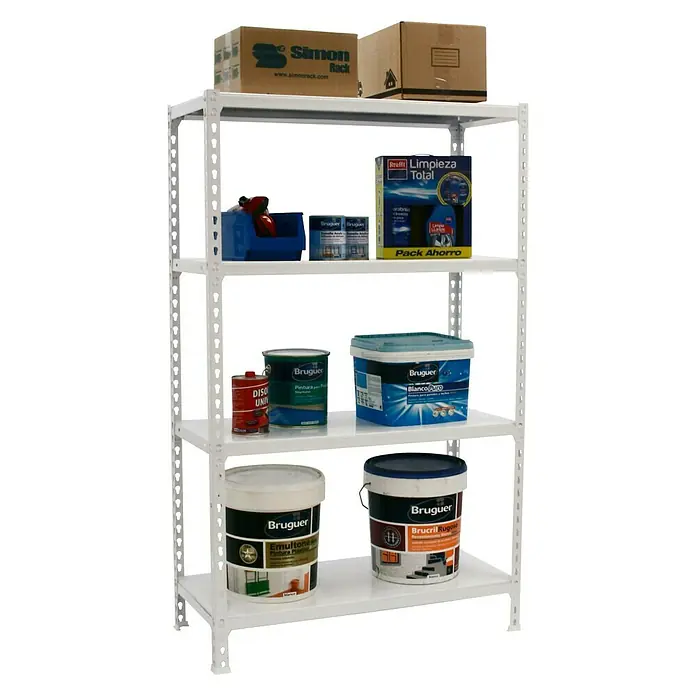 Simonrack Simonclick Estantería metálica Plus - L x An x Al: 30 x 100 x 150 cm, Capacidad de carga: 180 kg/balda, Número de baldas: 4 ud., Inserción, Blanco - Producto en uso