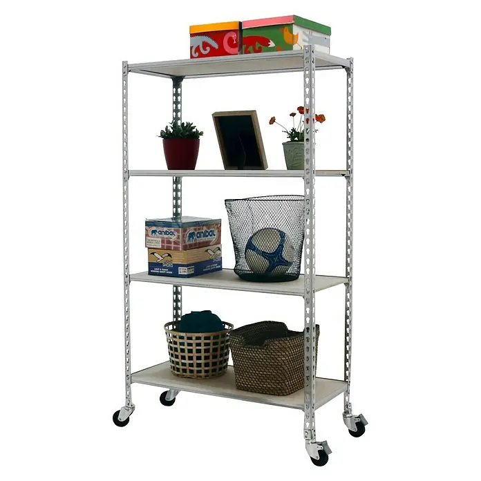 Simonrack Maderclick Estantería metálica Mobile Mini - L x An x Al: 40 x 80 x 157,5 cm, Capacidad de carga: 75 kg/balda, Número de baldas: 4 ud., Inserción, Galvanizado - Producto en uso