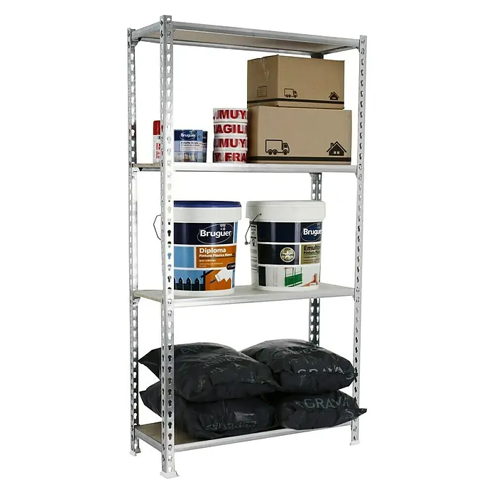 Simonrack Maderclick Estantería metálica Superplus - L x An x Al: 40 x 110 x 150 cm, Capacidad de carga: 200 kg/balda, Número de baldas: 4 ud., Inserción, Galvanizado - Producto en uso