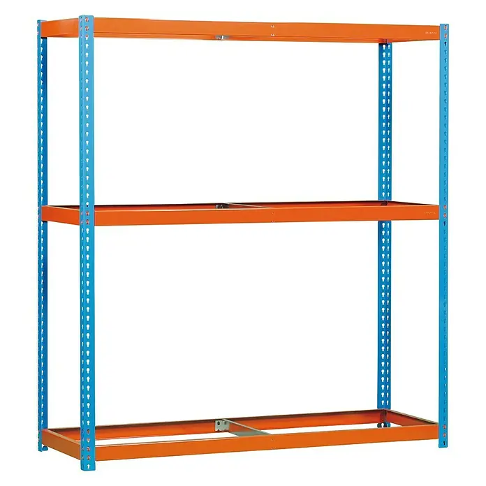 Simonrack Simonforte Estructura de estantería - L x An x Al: 90 x 210 x 200 cm, Capacidad de carga: 600 kg/balda, Número de baldas: 3 ud., Azul/Naranja - Vista angular