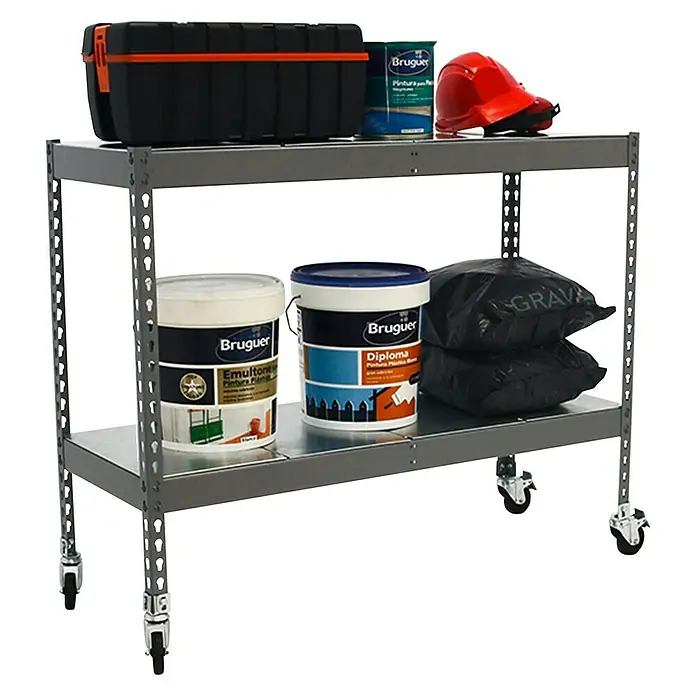 Simonrack Simonforte Estantería para cargas pesadas Mobile Metal - L x An x Al: 60 x 120 x 97,5 cm, Capacidad de carga: 75 kg/balda, Número de baldas: 2 ud., Inserción, Gris - Producto en uso