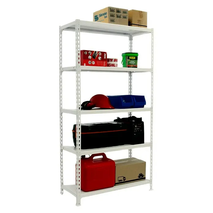 Simonrack Simonclick Metallregal Plus - L x B x H: 50 x 100 x 200 cm, Traglast: 180 kg/Boden, Anzahl Böden: 5 Stk., Stecken, Weiß - Anwendungsbeispiel