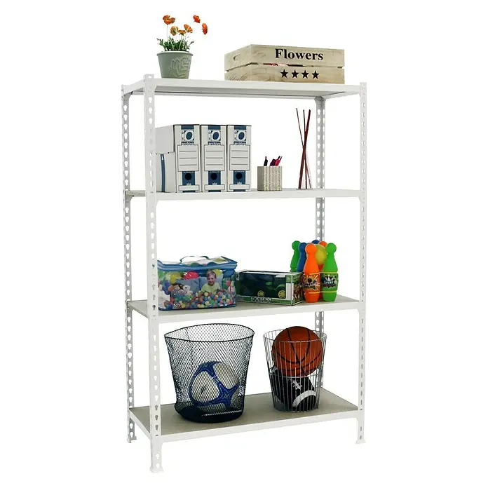 Simonrack Maderclick Estantería metálica Superplus - L x An x Al: 30 x 110 x 150 cm, Capacidad de carga: 200 kg/balda, Número de baldas: 4 ud., Inserción, Blanco - Producto en uso