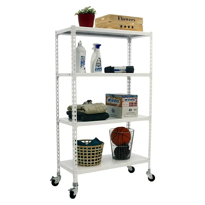 Simonrack Simonclick Estantería metálica Mobile Superplus - L x An x Al: 40 x 110 x 157,5 cm, Capacidad de carga: 75 kg/balda, Número de baldas: 4 ud., Inserción, Blanco - Producto en uso