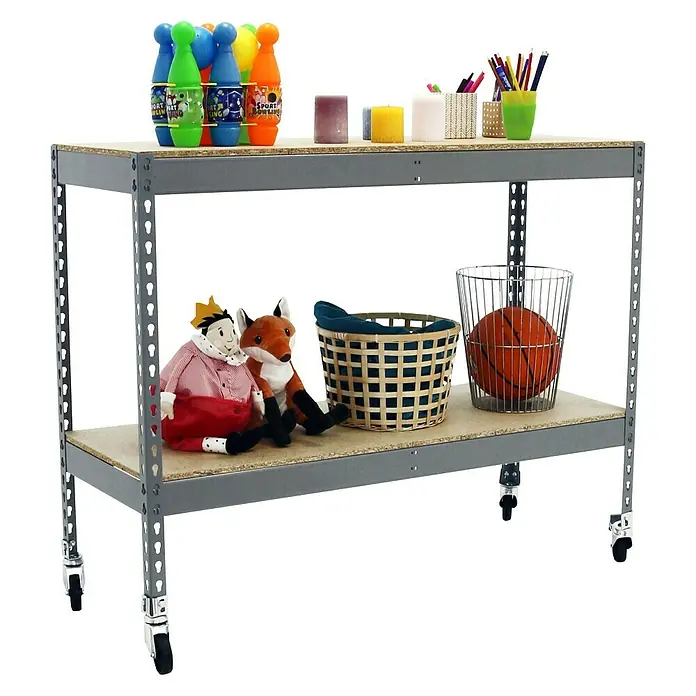 Simonrack Simonforte Estantería para cargas pesadas Mobile Chipboard - L x An x Al: 60 x 150 x 97,5 cm, Capacidad de carga: 75 kg/balda, Número de baldas: 2 ud., Inserción, Gris - Producto en uso
