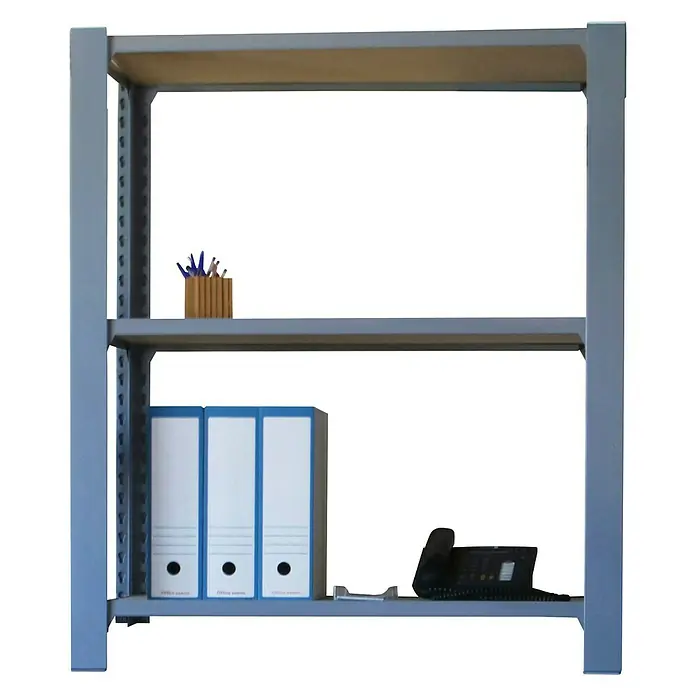 Simonrack Simonoffice Estantería para archivadores Officlick Wood Inicial - L x An x Al: 30 x 90 x 100 cm, Capacidad de carga: 200 kg/balda, Número de baldas: 3 ud., Gris/MDF - Producto en uso